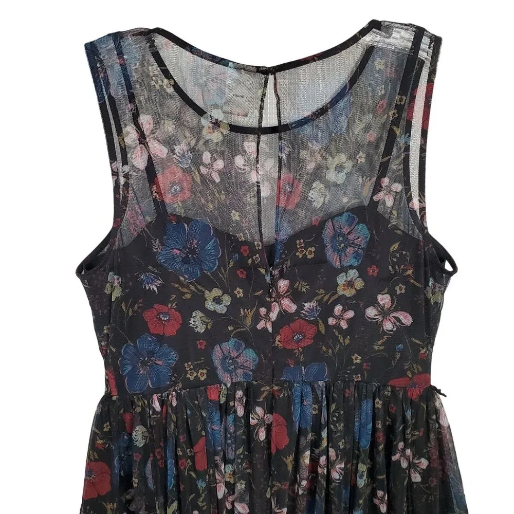 Lauren Conrad x Disney Size 10 Dress Tulle Overlay Fit Flare Midi Hi Lo Floral - Picture 6 of 15
